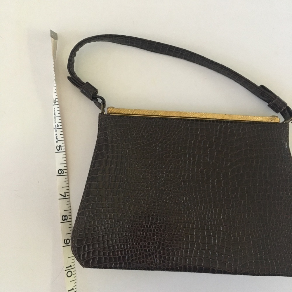 Vintage Handbag Chocolate Brown Croc Pattern with gold tone trim by After Five - Picture 14 of 16